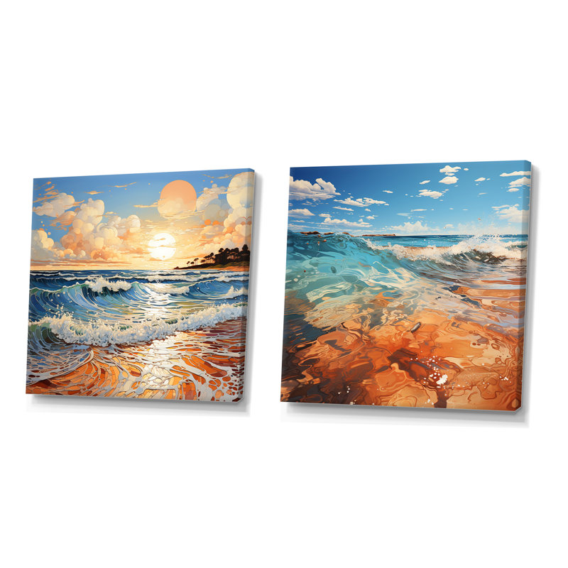 «Beach Photo Sunlit Coastline» 2 pièces, H 16 po x l 33 po, Toile tendue