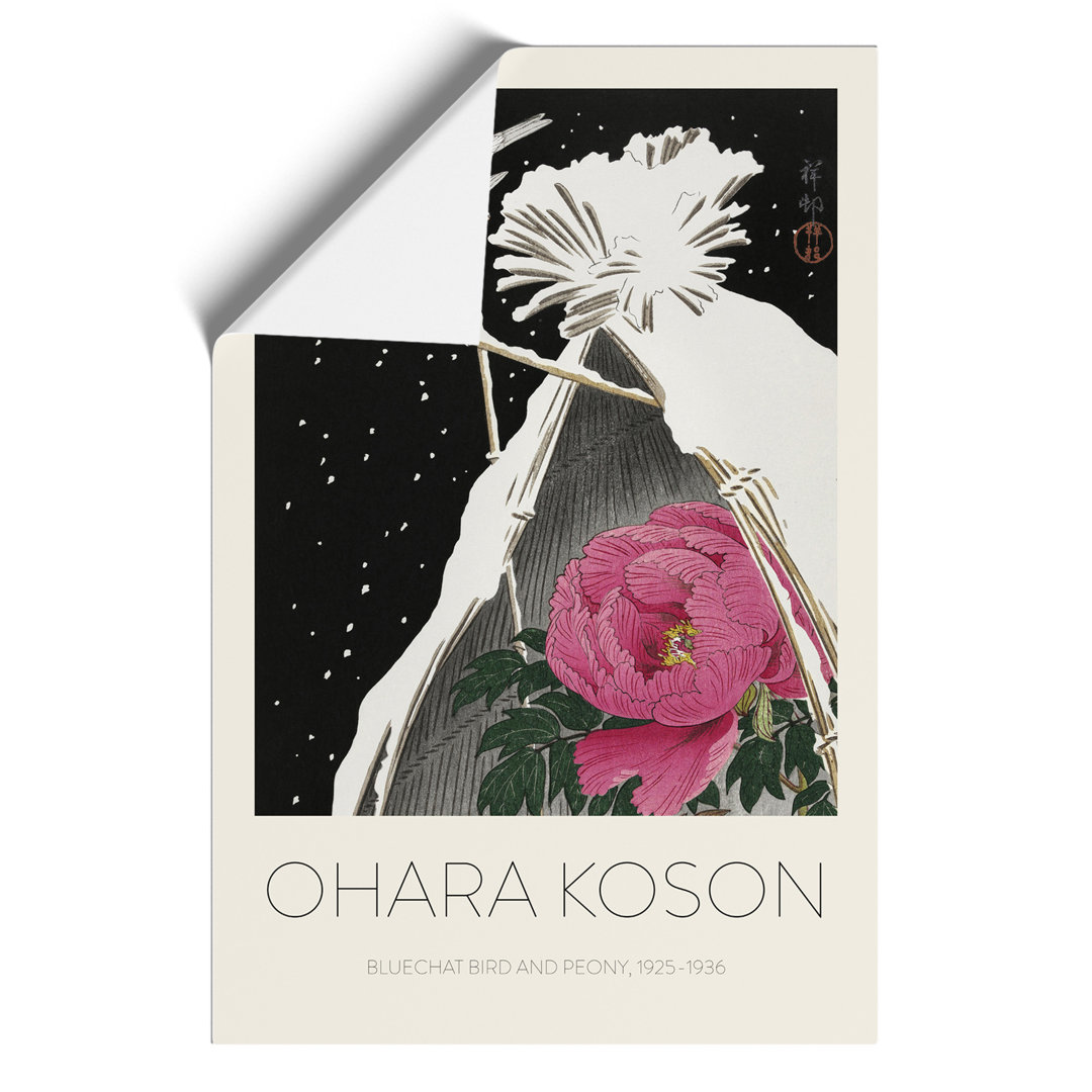 Siberian Bluechat Bird & Pink Peony Print by Ohara Koson - Frameless Print