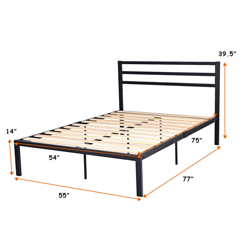 Metal Slat Bed, Black, Queen