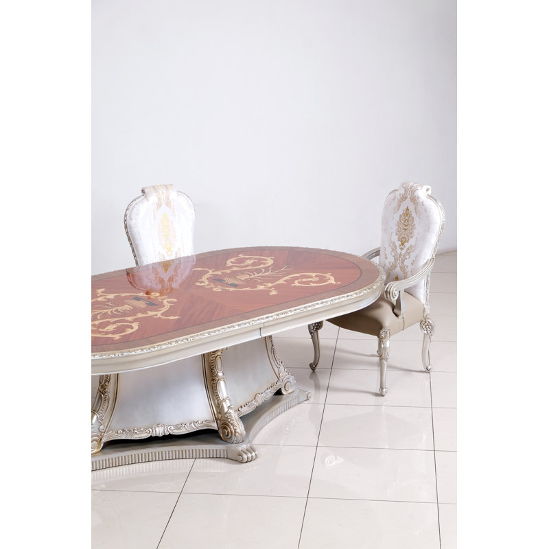 Oval Mahogany Wood Dining Table, Antique Silver, 31" H x 116" L  x 50" D