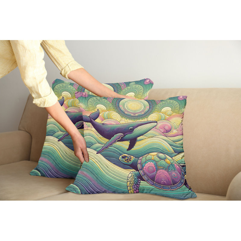 Seafoam Purple and Pink Microfiber Reversible Throw Pillow Covers, Set of 2
