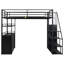 Lit mezzanine en métal noir avec rangement satisfaisant - escalier, garde-robe, tablettes, casiers pleine grandeur-1073386620