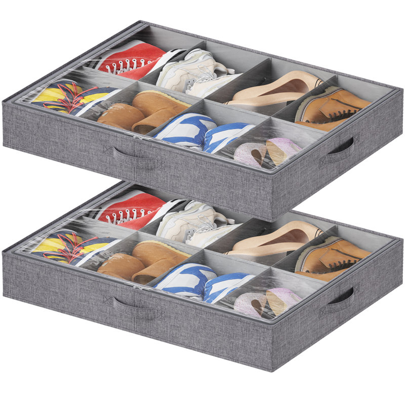 L'organisateur de rangement pour chaussures sous le lit peut accueillir 8 paires de bottes, une structure robuste et épaisse de 4,3 pouces de hauteur, des boîtes de rangement de chaussures pliables pour les hauts, les talons et les chaussures de sport
