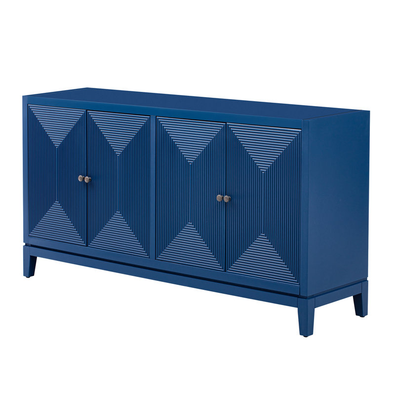 Stylish Buffet With Vertical Pattern And Practical Storage Line Look Function, 31.69" H x 61.02" W x 15.48" D, Navy Blue