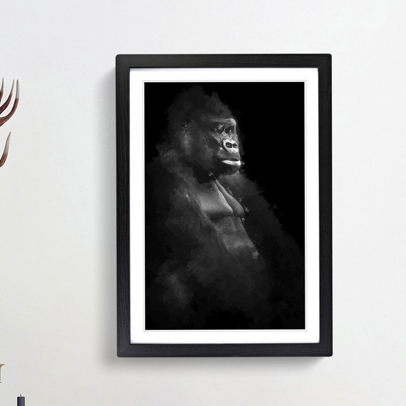 Silverback Gorilla Portrait in Abstract - Picture Frame Graphic Art Print, 91cm H x 60cm W x 2cm D, Black