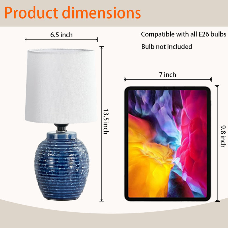 Table Lamps Set Of 2-Small Lamp - Bedside Lamps -Table Lamp For Bedroom, Living Room, Nightstand, Office, Side Desk Lamp, End Table Lamp,Bulb Not Included