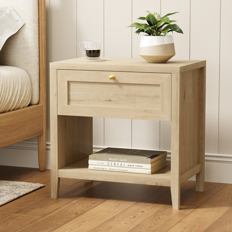 Farmhouse Night Stand With Storage Drawer, Oak, Individual