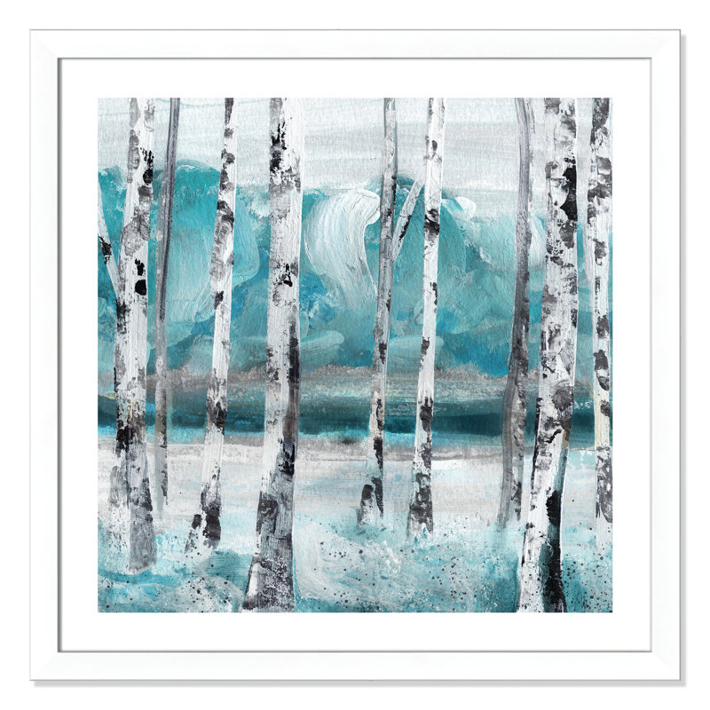 Aqua Birch - peinture encadrée, Cadre blanc, H 33,5 po x l 33,5 po x P 1,25 po