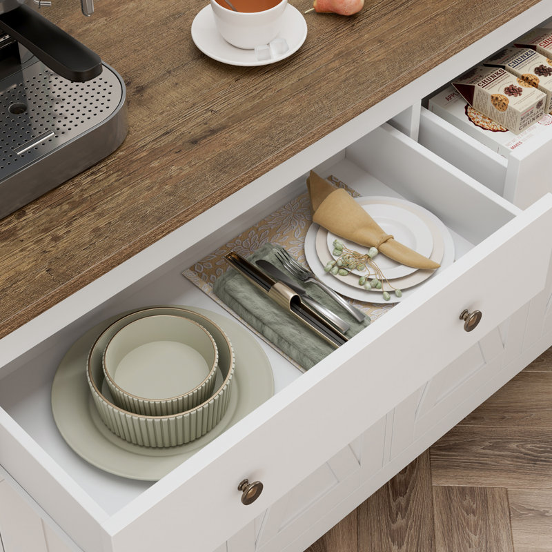 Buffet 2 tiroirs 55,1 po de largeur, Blanc / Chêne