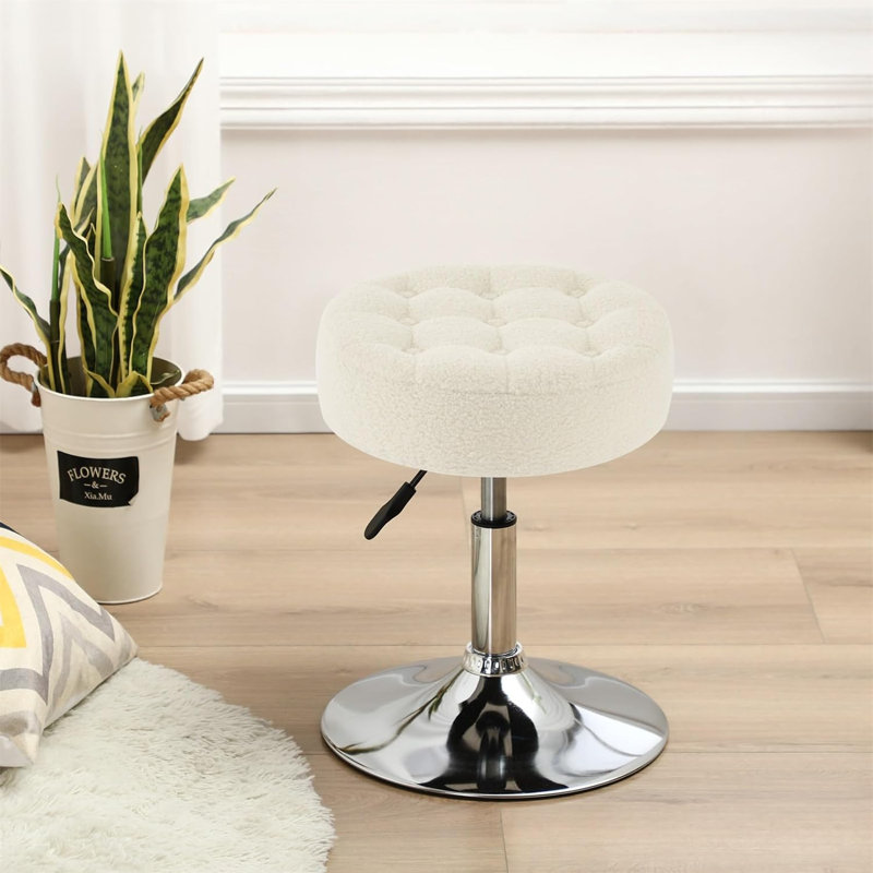 Modern Swivel Adjustable Height Accent Stool, Beige Boucle