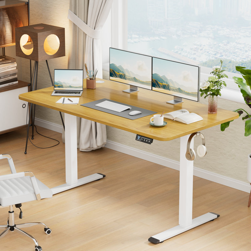 Bureaux debout à hauteur réglable Putnam, Bambou / blanc, H 48 po x l 55,11 po x P 23,62 po