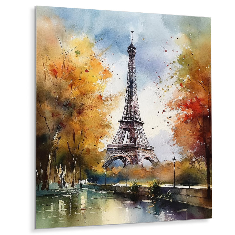 Pastel Eiffel Tower In Paris III - art mural en métal Paris, H 32 po x l 16 po