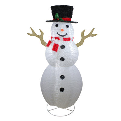 6' Pre-Lit Chenille Swirl Large Snowman with Top Hat Christmas Outdoor Decoration