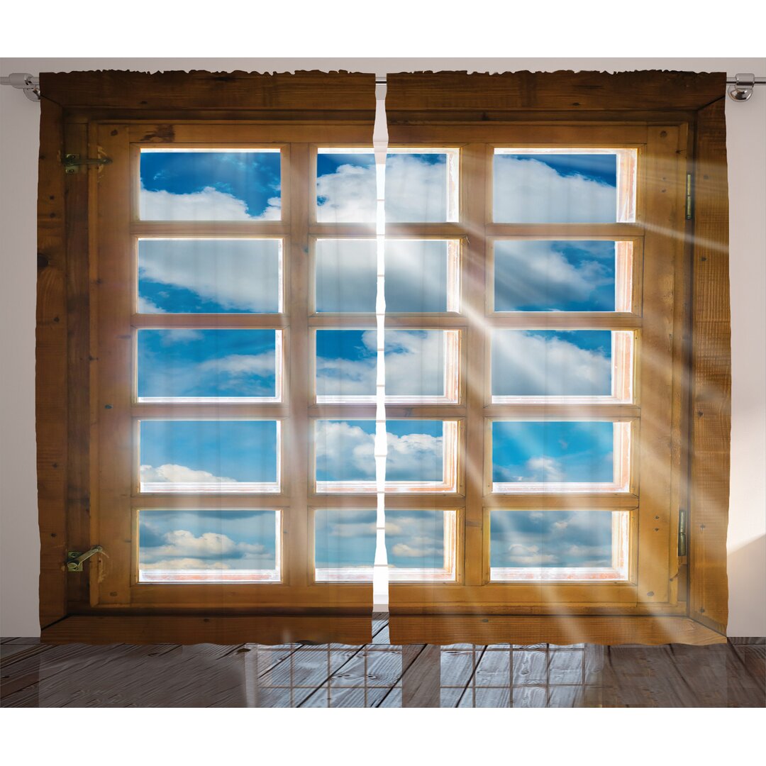 Rustikaler Vorhang, Fenster mit Sunbeams, Rustikal, Blassbraun Blau Weiß