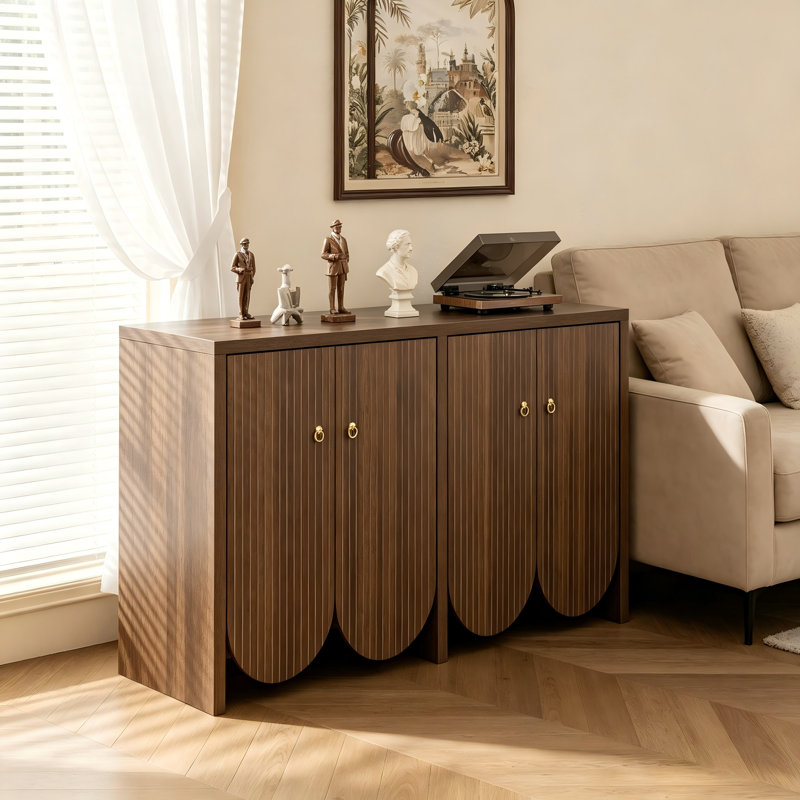 Wetherly Walnut 2-Door Standard Accent Cabinet with Adjustable Shelves,Living Room Storage Media Uni