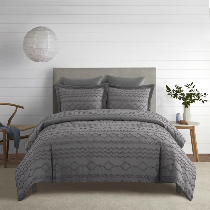 Ensemble de housse de couette 100% coton percale , Housse de couette pour très grand lit et 2 taies, gris