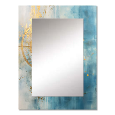 Teal Circular Sensitivity Gold Watercolor I - Abstract Painting Decorative Mirror, Modern Large Wall Mirror, Printed Metal Art