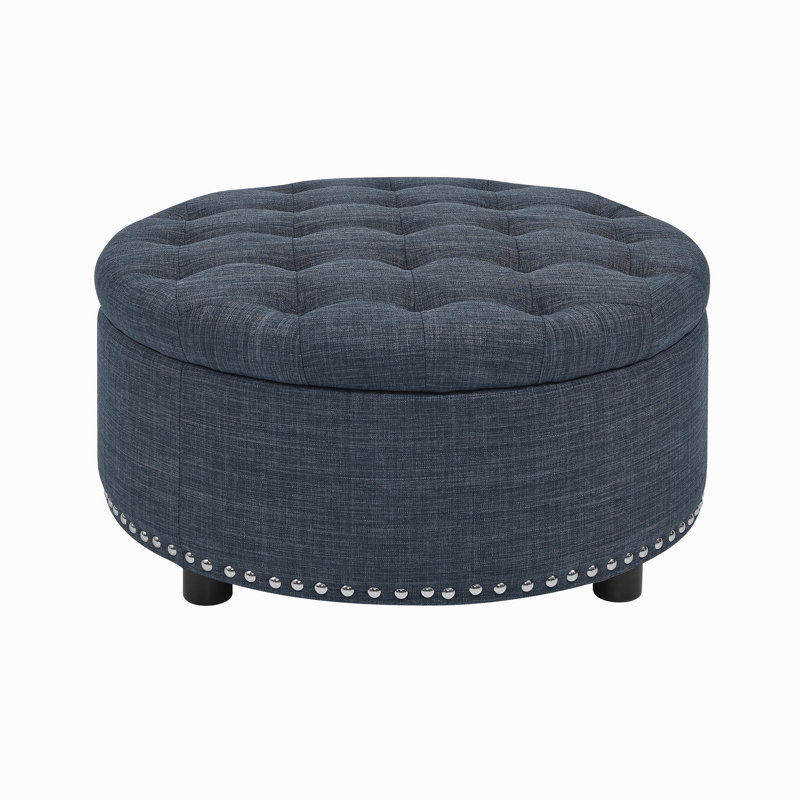 Tufted Storage Ottoman, Dark Blue