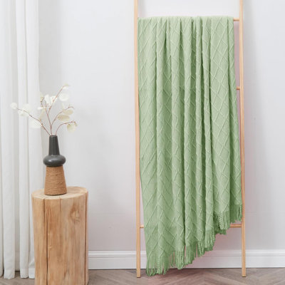 Soft Knit Throw Blanket For Couch And Bed, Lightweight Breathable Summer Blanket With Tassels, Farmhouse And Bohemian Home Decor, Woven Decorative Accent