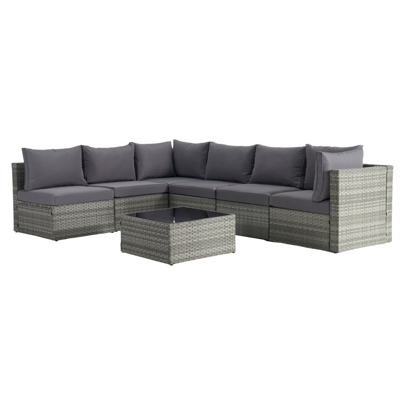 Wicker 6 - Person Patio Conversation Set with Cushions, Gray, Gray