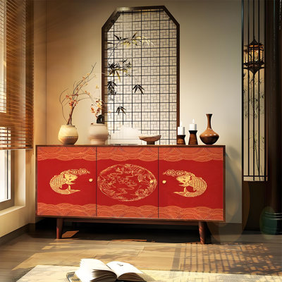 Armoire en bois massif de style chinois à double poisson