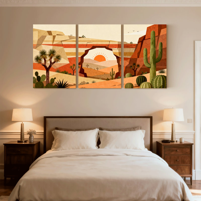 Paysage et paysage désertique avec cactus et arche, ensemble de 3 impressions sur toile, H 18 po x l 36 po