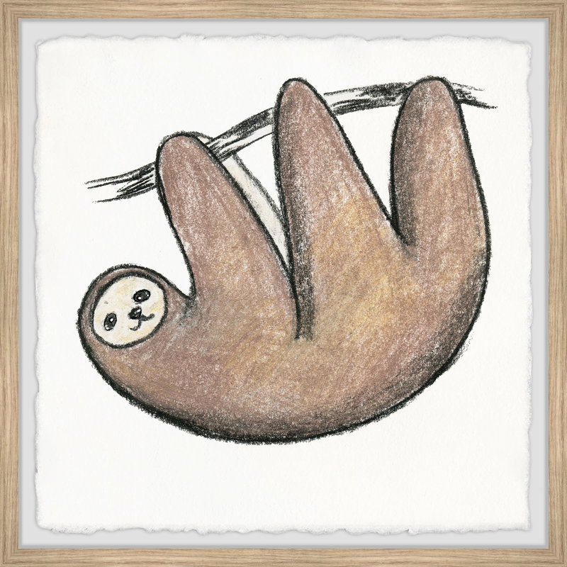 Cardenas Upside Down Sloth, ensemble de 4 reproductions encadrées à bords frangés, H 12 po x l 12 po x P 1,5 po