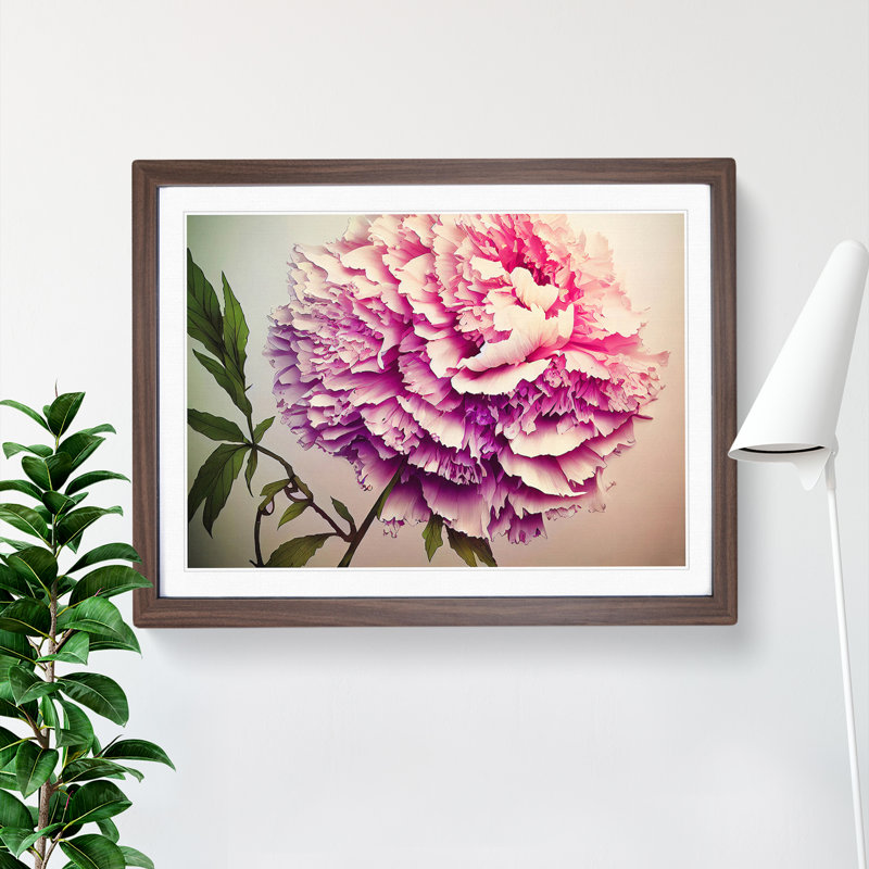 Joyous Peony Flower - Framed Print, 46cm H x 64cm W x 2cm D, Walnut