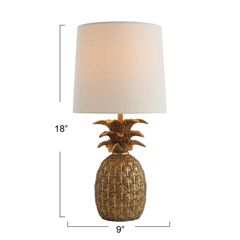 Stacey Resin Pineapple Table Lamp with Linen Shade, Antique Gold
