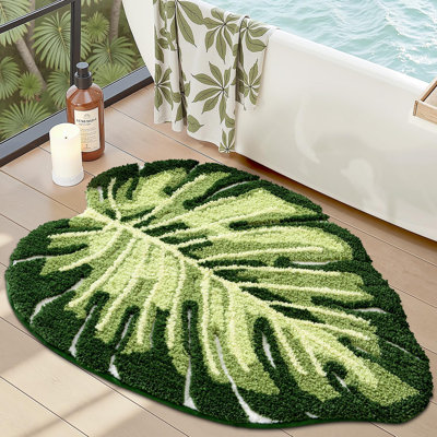 Jolis tapis de salle de bain avec feuilles vertes, doux, moelleux, moelleux, absorbant, à séchage rapide, antidérapant, lavable à la machine pour le plancher de la douche, la salle de bain, la chambre à coucher, la chambre d'enfant, 23,5 po x 31,5 po, Monstera