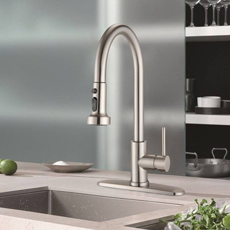Brushed Nickel Kitchen Pull Down Faucet With Stainless Steel Construction - Scratchproof, Rustproof, Spot- Finish, 360 Swivel Spout, 1.8Gpm Flow Scratch , Rust , Spotless Swiveling