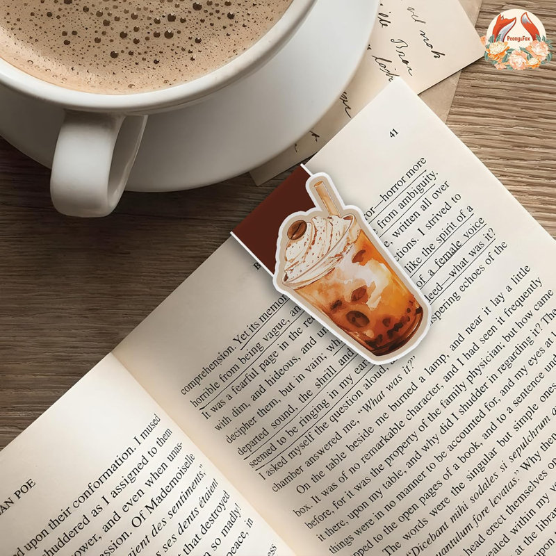 Coffee Cup Magnetic Bookmark Book Page Markers Gift For Reading Lover Nerd Book Addict Bookish Bookworm Reader Office Stationery - Size 3"X1.6" When Folded