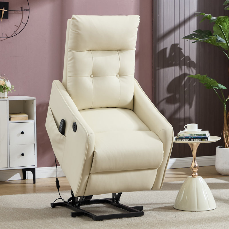 25" W Power Lift Chair Recliners Infinite Position With Heat And 8 Point Massage (set Of 2), Beige