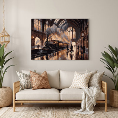 Transportation Train station and platform scenes Black Metal Wall Art