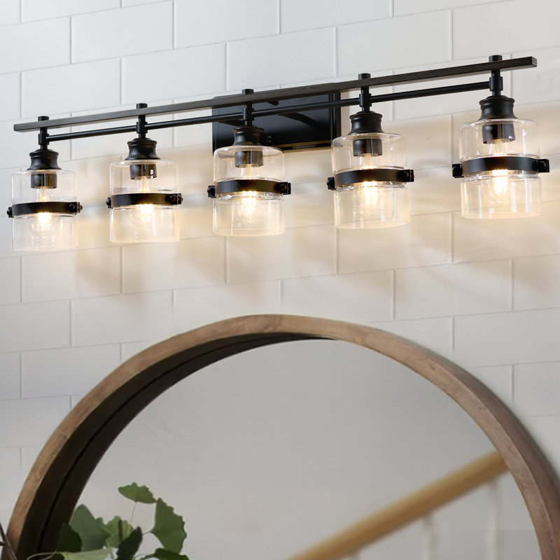 5-Light Bathroom Vanity Light with Clear Glass Shades, Matte Black Wall Light Fixture, 5