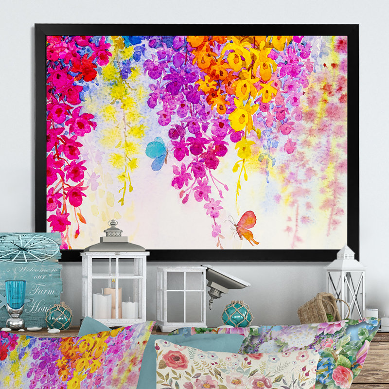 Composition colorée «Blooming Flowers Composition IV», reproduction sur toile flottante, Cadre noir
