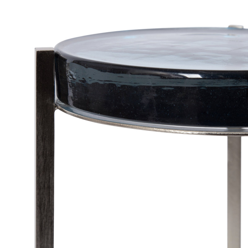 Table de bout Eveland Stone, Argent, Verre bleu