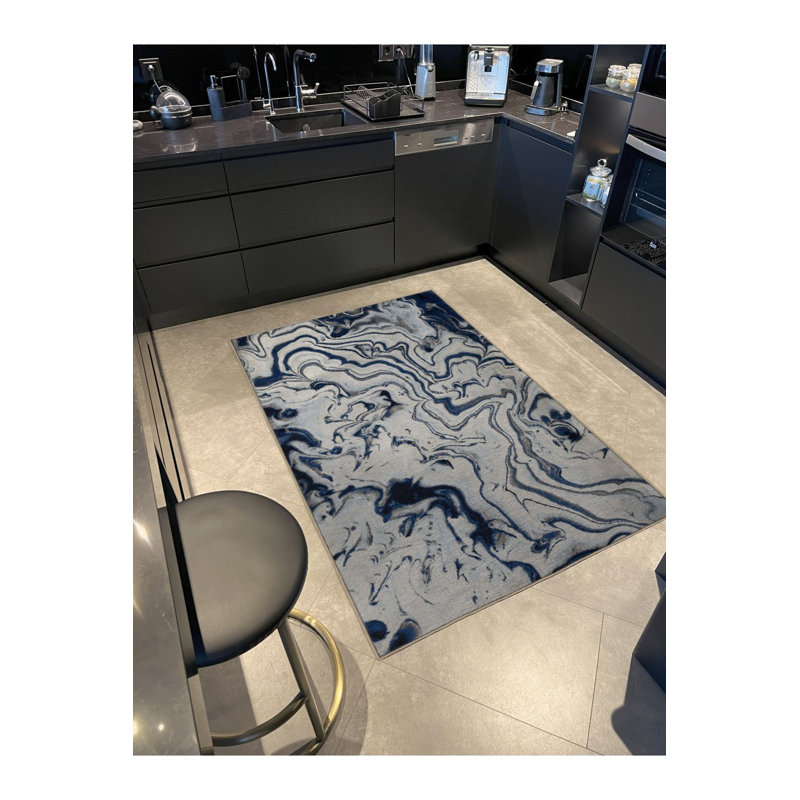 Tapis décoratif moderne à motif abstrait bleu, Sous-tapis rectangulaire de 3 pi 3 po x 4 pi 11 po