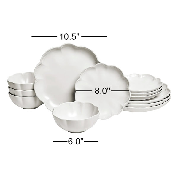 Sango Bethany 12-Piece White Stoneware Dinnerware Set – Service