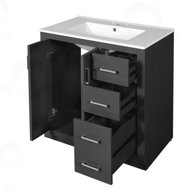 Freestanding Vanity Set with 3 Drawers, Black