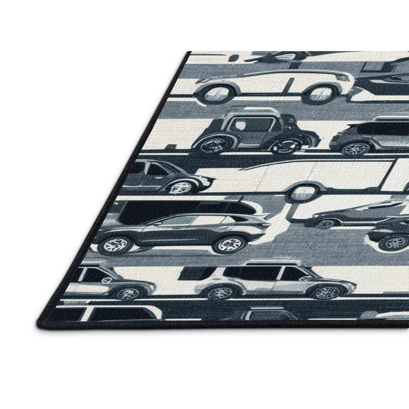 Machine Washable Transportation Gray Area Rug, Rectangulaire 8 pi x 10 pi