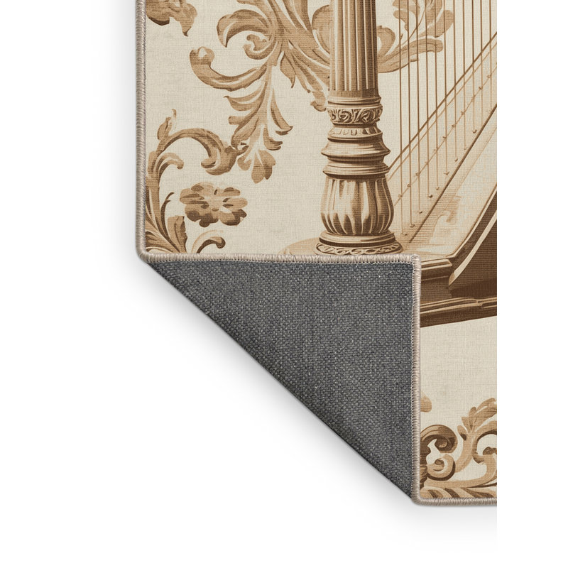 Soft Plush Mondale Harp Classic Damask Area Rug in Beige – Beige Binding, 2x5