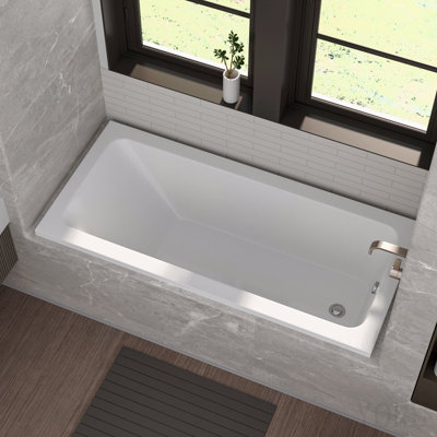 66-Inch Acrylic Built-In Soaking Tub - Glossy White, Built-In Design, Chrome Hand-Twist Drain With Left/Right Installation Option