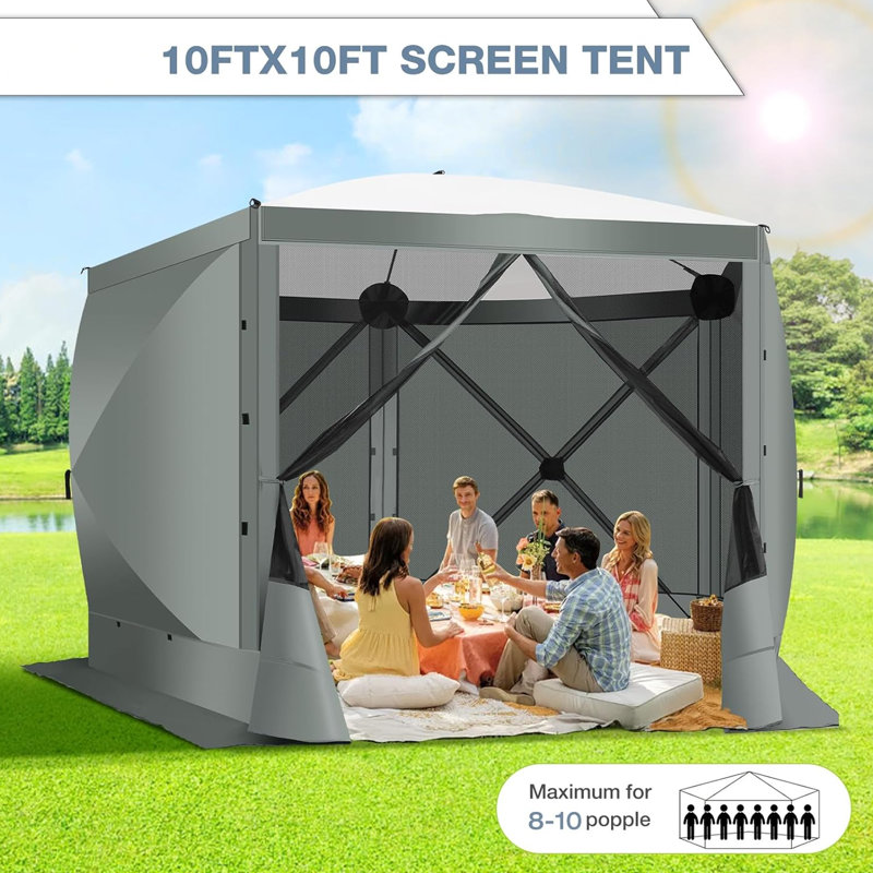 Pop Up Gazebo Screen Tent Screen House for Camping, 10x10 Screen Room with Mosquito Netting, Grey