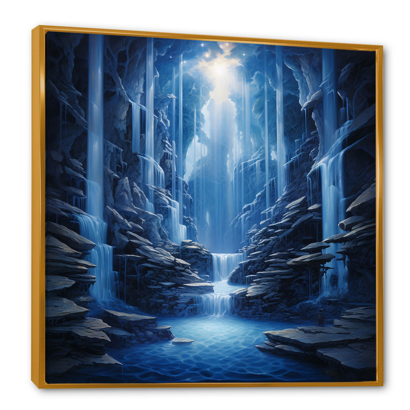 Fantaisie, cascades gravitationnelles - art mural cascade, Cadre flottant doré, H 30 po x l 30 po x P 1 po