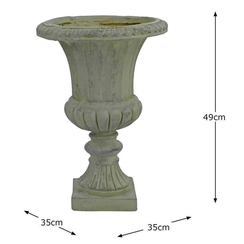 Glendon FLUTED URN Tall Verdigris Effect, Grey, 49cm H x 35cm W x 35cm D