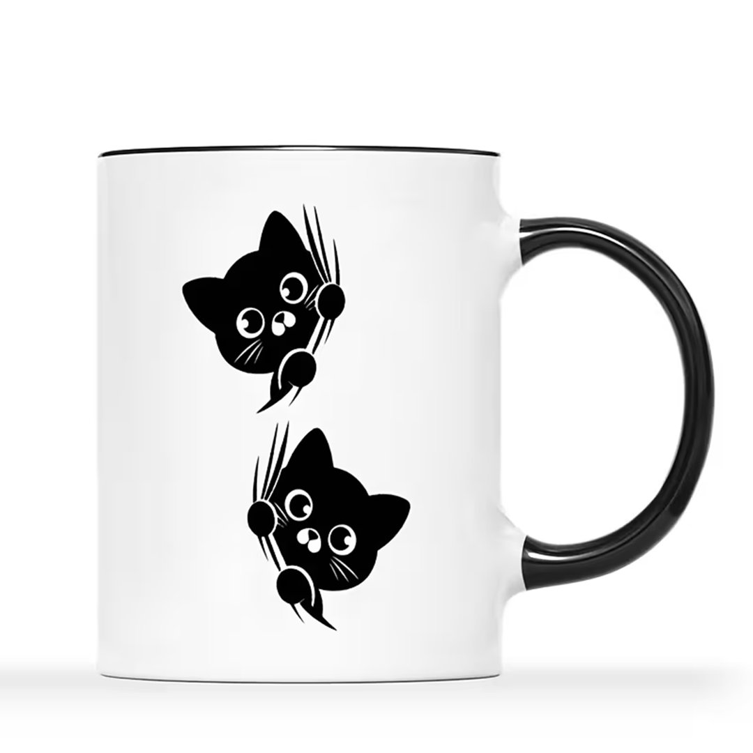 1pc Funny Black Cat Head Pattern Ceramic Mug,11oz