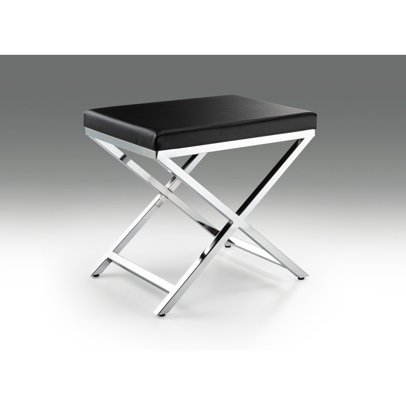 Andriesse Solid Wood Accent Stool, Black, Silver