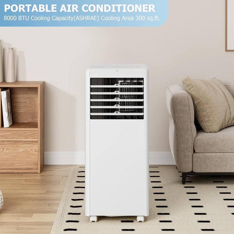 Climatiseur portatif 4-en-1 de 8 000 BTU, unité de climatisation compacte à roues avec refroidissement, déshumidificateur, mode ventilateur et sommeil, télécommande, minuterie et ensemble de fenêtre pour les pièces jusqu'à 350 pieds carrés, noir