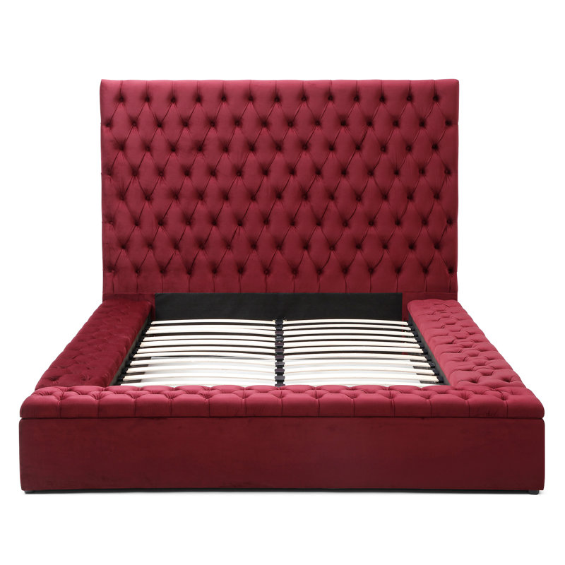 Lit plateforme tapissier Mikara, Grand, Bourgogne